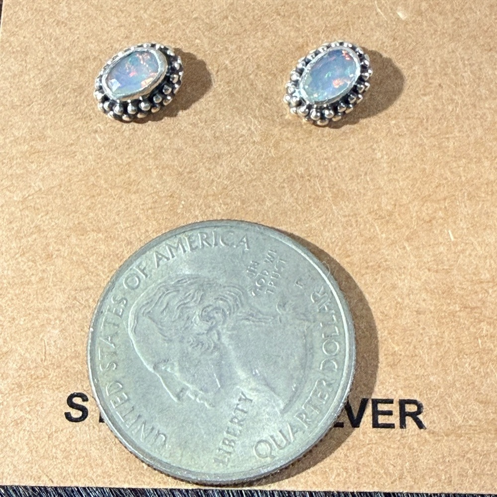 Sterling Silver Genuine Ethiopian Opal Stud Earrings, NEW - Picture 6 of 6